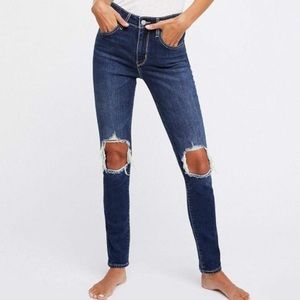 Free People Womens Busted Denim Distressed Skinny Jeans
